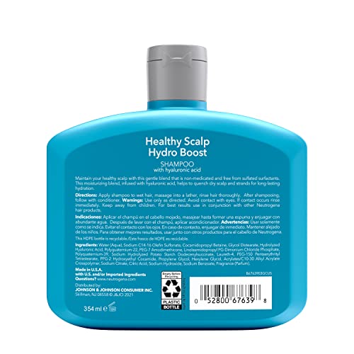 Neutrogena Moisturizing Healthy Scalp Hydro Boost Shampoo for Dry Hair and Scalp, with Hydrating Hyaluronic Acid, pH-Balanced, Paraben & Phthalate-Free12 fl oz