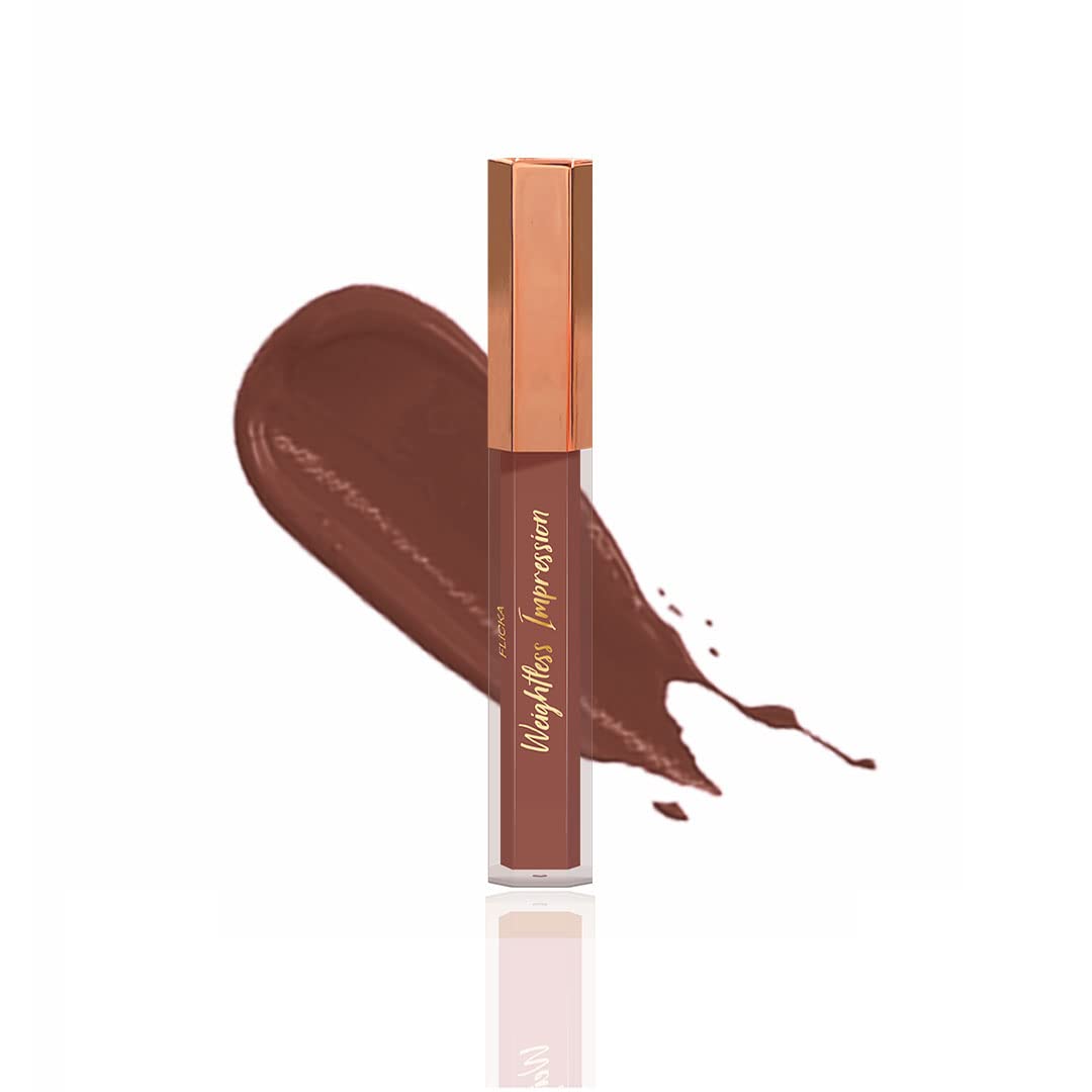 FLiCKA Weightless Impression Liquid Lipstick| Enriched With Vitamin E, Matte Finish, Moisturizing, Creaseless Formula, 14 Tuesday, 1.6ml