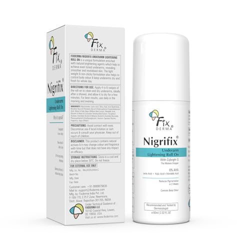 Fixderma Nigrifix Underarm Roll on with 6% AHA, Lactic Acid & 1% Mandelic Acid & Kojic Acid | Brightens Skin & Exfoliates Underarm | For All Skin Type, Men & Women - 60ml