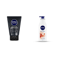 Nivea Men Face Wash, Deep Impact Intense Clean, 100g & Body Lotion, Extra Whitening Cell Repair SPF 15, For All Skin Types, 400ml
