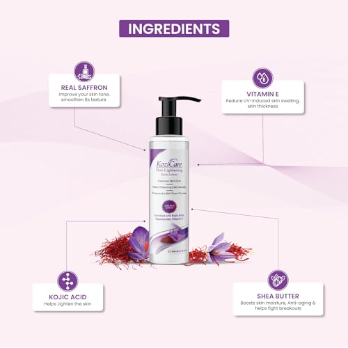 Kozicare Cream Saffron Body Lotion For All Skin Types | Shea Butter Body Lotion, Niacinamide & Kojic Acid Body Lotion | Reduce Dryness & Flakiness | Soft, Supple & Moisturize Skin - 200 Ml