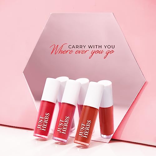Just Herbs Ayurvedic Liquid Lipstick Kit Set of 5 with Long Lasting Matte Finish, Hydrating & Lightweight Lip Colour, Deeps & Reds - Paraben & Silicon Free - 5 ml
