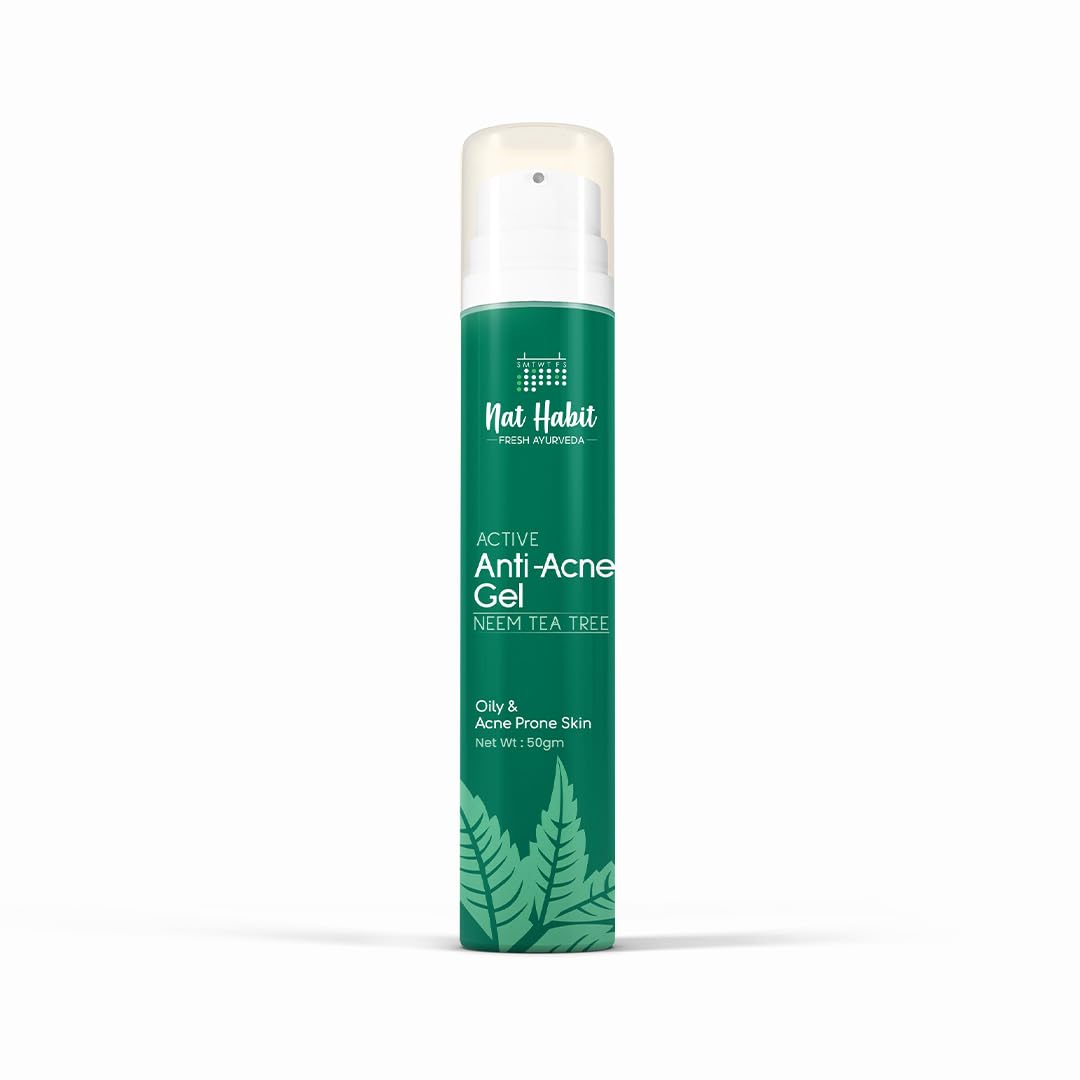 Nat Habit Anti-Acne Neem Aloevera Gel Moisturizer For Face | Helps Prevent Acne, Blemishes and Collagen Boost with Neem and Tea-tree Oil| Suitable for Dry Skin, Normal Skin and Sensitive Skin | Daily Use Moisturizer | 50g