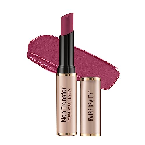 Swiss Beauty Non-Transfer Waterproof Lipstick with Jojoba Seed Oil | Matte Finish | Long-Lasting | Highly Pigmented | Shade- Pink Blossom, 3gm