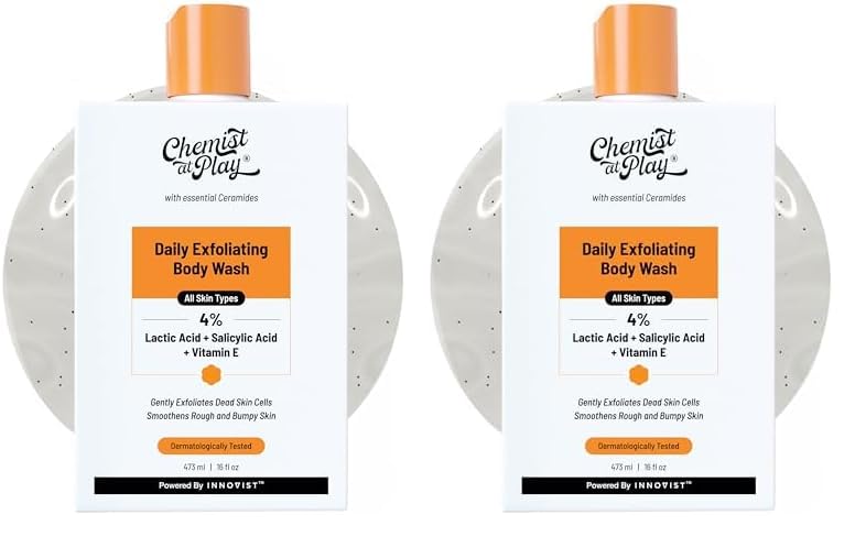 Chemist At Play Exfoliating Body Wash 473ml | 4% (Salicylic Acid, Vitamin E and Lactic Acid) | Paraben & SLS Free | Gentle Exfoliating Shower Gel | Removes Tan| Prevents Dry, Rough, Bumpy Skin | Men & Women