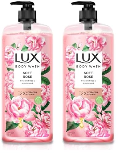 Lux Body Wash Soft Skin French Rose & Almond Oil Super Saver XL Pump Bottle with Long Lasting Fragrance, Glycerine, Paraben Free, Extra Foam, 750 ml (Pack of 2)