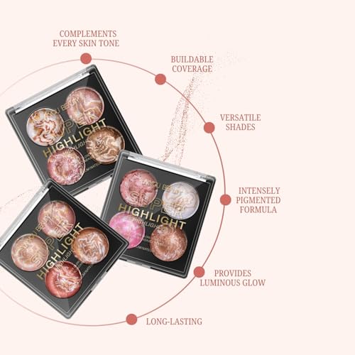 Lakyou Beauty Super Highlight Highlighter | Multishade Highlighter Palette | Travel Friendly | Highly Pigmented | Easy to Blend | Long Lasting | Shade-01 | 15g