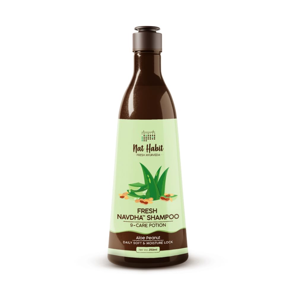 Nat Habit Aloe Peanut Navdha Shampoo - Natural Cleanser for Women & Men, Locks Intense Moisture, Renders Sheen, For Daily Hair Softness, 250ml