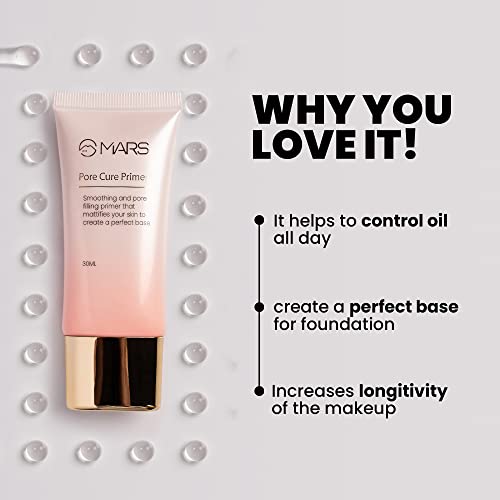 MARS Pore Cure Long Lasting Makeup Primer, Transparent, 30 ml,MARS Matte Liner | One Swipe Smooth Application | Long Lasting Lip Pencil | (1.6gm) (14-Choco Butte