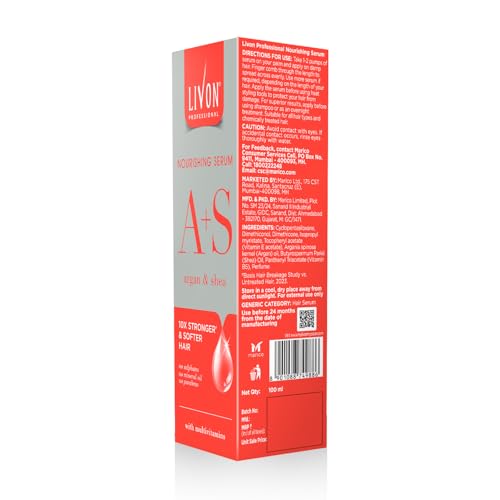Livon Professional Nourishing Serum for Women & Men | With Argan, Shea & Multivitamins | For Softer, Stronger & Frizz-free Hair | No Paraben, Sulphate or Mineral Oil | All Hair Types | 100ml