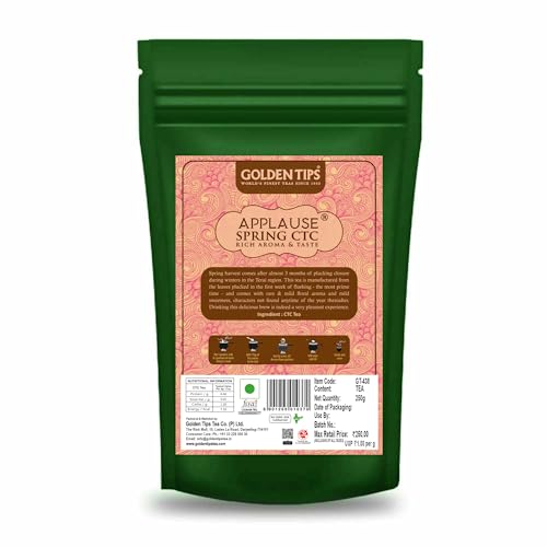 Golden Tips Premium First Flush CTC Spring Tea, Strong Floral Aroma, Light Sweetness, Handpicked Early Terai Leaves (250 Gram- 125 Cups)