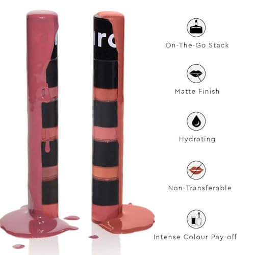 Kiro Four Play Non-Stop Airy Matte Liquid Lip Stack – Ultimate Quad, 6ml | 4 Nude Lipstick Shades | Long-lasting, Transfer-proof, Hydrating, Lightweight | Infused with Avocado & Apricot Oils