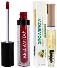 Bella Vita Organic Kiss-Proof Liquid Lipstick | 4.5 ml | Wine Stain Growbrow - Eyelash, Lashes & Eyebrows Hair Growth & Volume Serum With Castor, Onion Oil & Vitamin E, 12 ML