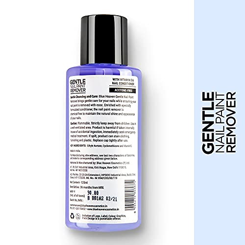 Blue Heaven Gentle Nail Paint Remover, Infused with Vitamin E and Nail Conditioner, Acetone Free, Gentle Nail Polish Remover, 125ml