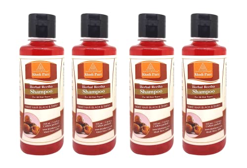 Khadi Pure Herbal Reetha Shampoo/Hair Cleanser, 210 ml (Pack of 4),Red