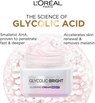 L'Oreal Paris Glycolic Bright Glowing Night Cream - 15ml + Glycolic Bright Glowing Serum Sheet Mask
