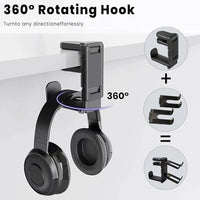 Rotating Headphone Stand with 360° Swivel - Adjustable Clamp - on Under Desk Headset Holder, Universal Gaming & Office Headphone Hanger (White)