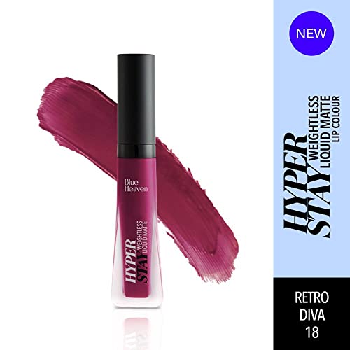 Blue Heaven Hyper Stay Weightless Liquid Matte Lipstick | Long-lasting & Smudge Proof | Non-Transfer Matte Lipstick for Women| Retro Diva-18 | 6ml