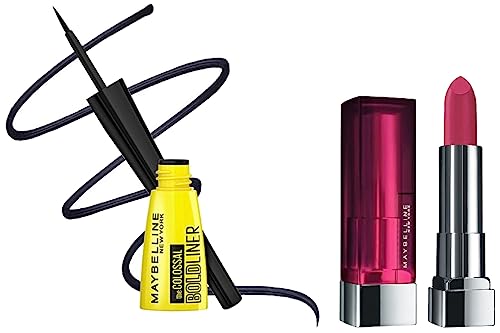 Maybelline New York Colossal Bold Eyeliner, Black, 3G And Maybelline New York Color Sensational Creamy Matte Lipstick, 680 Mesmerizing Magenta, 3.9G