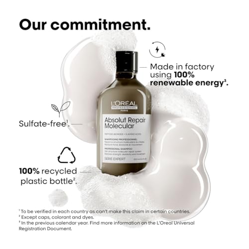 L'Oréal Professionnel Absolut Repair Molecular Sulfate-Free Deep Repairing Shampoo for Damaged Hair - 300 ml | Repairs Very Damaged Hair and Restores Strength With 2% Peptides Bonder & 5 Amino Acids