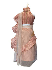 Aglare Girl's  Pre-Stitched Saree Wrinkled Blouse Wd Embossed Net with Beautiful Lakan