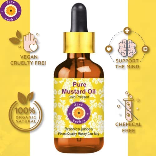Deve Herbes Pure Mustard Oil (Brassica juncea) with Glass Dropper Natural Therapeutic Grade Cold Pressed 100ml