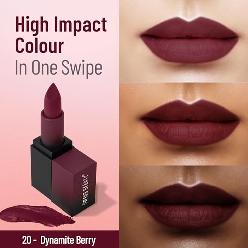 Swiss Beauty Hd Matte Pigmented Smudge Proof Lipstick | Creamy Matte Long Stay Lipstick | Dynamite Berry, 3.4g