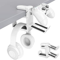 Rotating Headphone Stand with 360° Swivel - Adjustable Clamp - on Under Desk Headset Holder, Universal Gaming & Office Headphone Hanger (White)