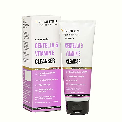 Dr. Sheth's Centella & Vitamin E Cleanser | pH Balanced, Gently Cleanses & Hydrates | For Normal, Oily & Sensitive Skin | With Almond Oil And Ashwagandha Extract | Men & Women |100 mL