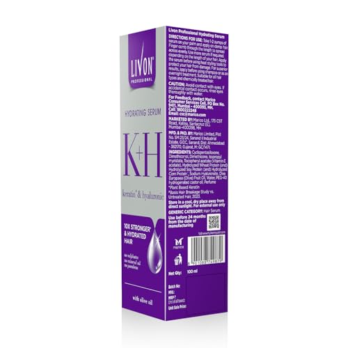 Livon Professional Hydrating Serum for Women & Men | With Keratin, Hyaluronic & Olive Oil | For Stronger, Hydrated & Frizz-free Hair | No Paraben, Sulphate or Mineral Oil | All Hair Types | 100ml