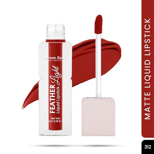 Seven Seas Feather Light Liquid Lipstick | Matte Finish Liquid Lipstick | Long Lasting | Non Transfer | One Coat Application | Stay Upto 12 Hours (312, 6ml)