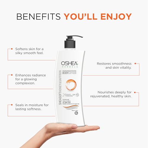 Oshea Herbals Sheasoft Honey & Saffron Lotion for Men & Women | All Skin Types with SPF 15 | 24+ Hours Moisturization & Instant Hydration | Enriched with Honey & Saffron - 400ml