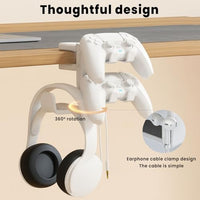 Rotating Headphone Stand with 360° Swivel - Adjustable Clamp - on Under Desk Headset Holder, Universal Gaming & Office Headphone Hanger (White)
