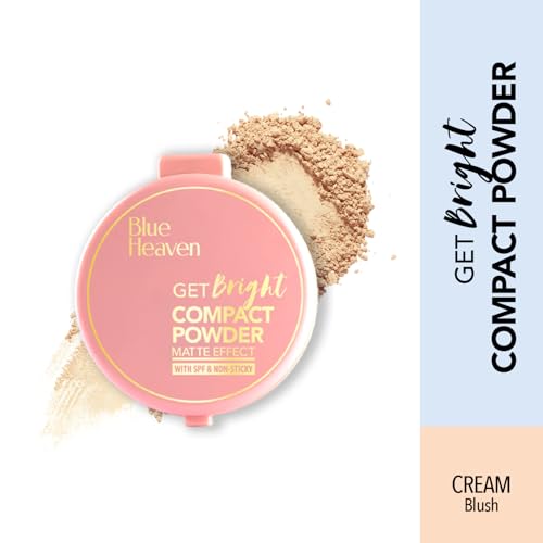 Blue Heaven Get Bright Compact Powder for Women With SPF Sun Protection, Non Sticky, Oil Free, Matte Finish Light Weight Formula, Cream,16g