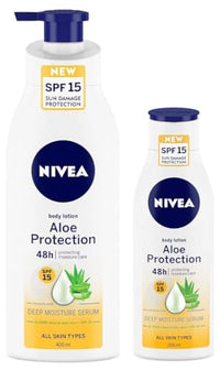 Nivea Aloe Protection Spf 15, Summer Body Lotions For Men And Women For All Skin Type 400ml&Nivea Body Lotion, Aloe Protection Spf 15, Summer Body Lotions, For Men & Women, 200ml, Normal Skin