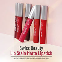 Swiss Beauty Stain Matte Lipstick | Long Lasting, Hydrating & Lightweight Lipstick | Russian Red, 3.4gm|