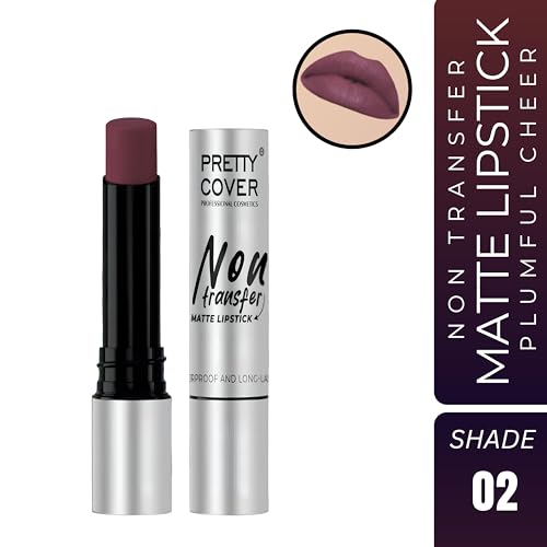 PRETTY COVER Non-Transfer Matte Lipstick | Long-Lasting, Smudge-Proof & Waterproof | Intense Color Payoff with Lightweight Formula for All-Day Wear (PLUMFUL CHEER)