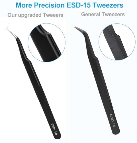 YHYZ 7pcs Precision Tweezers Set, Premium Anti - Static Stainless Steel ESD Tweezers Set Kit for Electronics, Sodlering，Jewelry, Craft, Laboratory Work, DIY