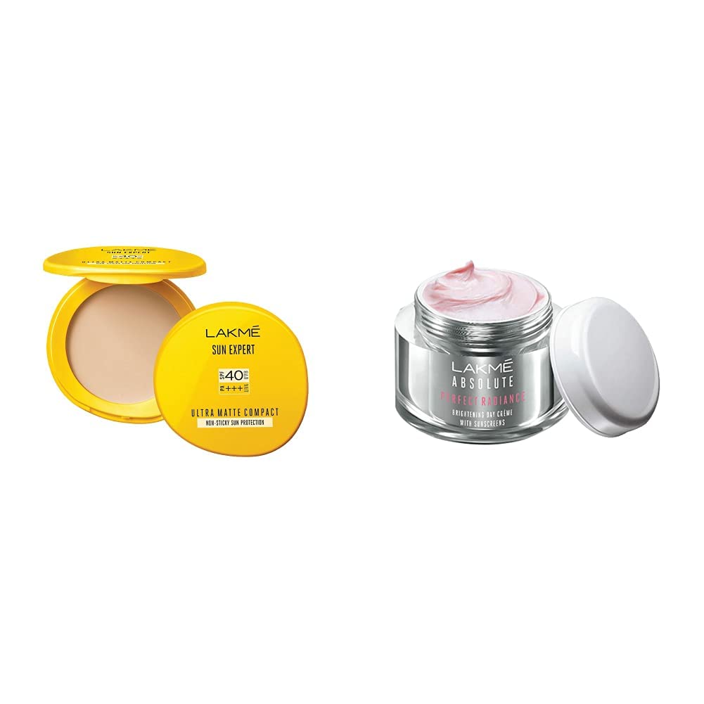 LAKMÉ Sun Expert Ultra Matte Spf 40 Pa+++ Cream Compact, 7g and Absolute Perfect Radiance Skin Brightening Day Creme for All skintype, 28g