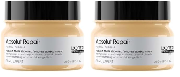 L'Oréal Professionnel Absolut Repair Mask for Dry & Damaged Hair - 250ml | Professional mask for Strengthening and Repairing Hair, With Protein & Omega-9, For Men & Women (Pack of 2)