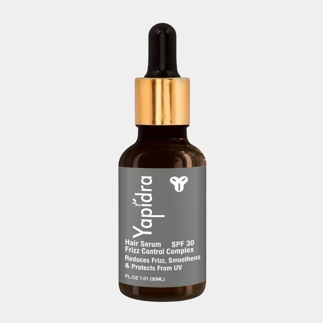 Yapidra Anti-Frizz Hair Serum with SPF 30 | Smoothens, Controls Frizz & Protects from UV | Lightweight Frizz Control Complex for Silky, Shiny Hair | Suitable for All Hair Types (30ml)