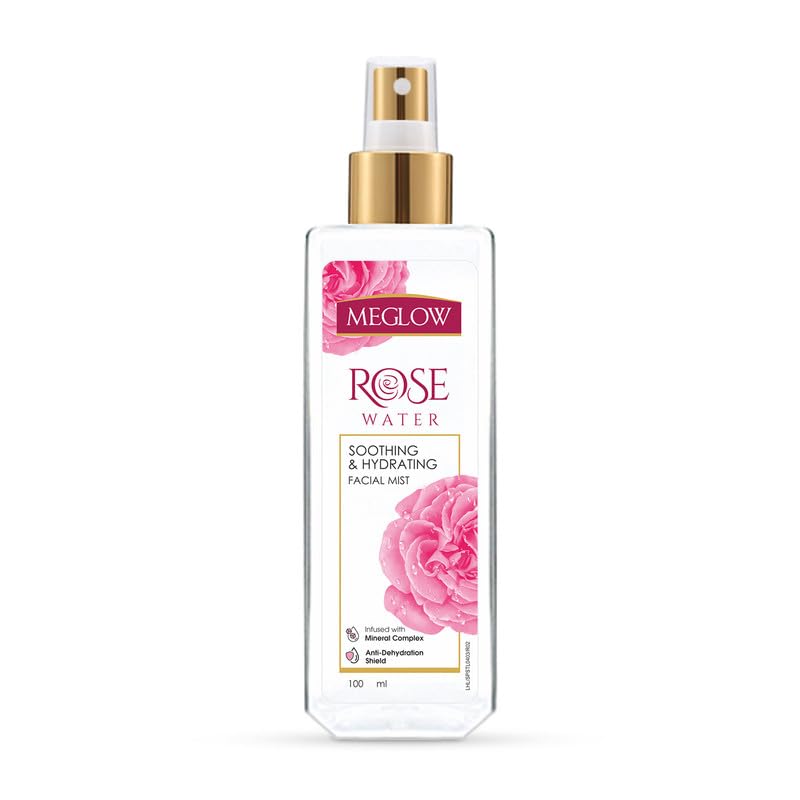 Meglow Pure & Natural Rose Water Spray- 100ml | Hydrating Face Mist | Alcohol & Paraben Free | Natural Toner & Makeup Remover | Tightens Open Pores | For All Skin Types (Men & Women)