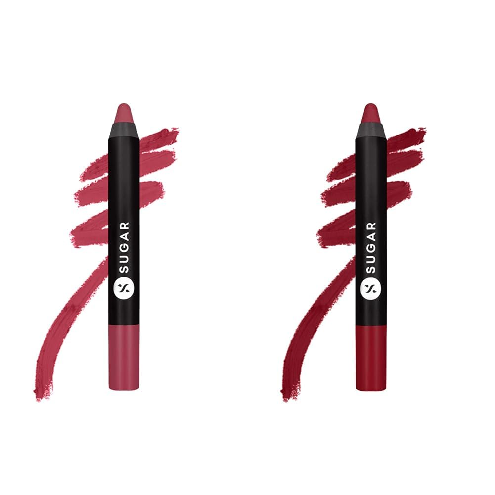 SUGAR Cosmetics Matte As Hell Mini Crayon Lipstick - 28 Honey Rider & SUGAR Cosmetics Matte As Hell Mini Crayon Lipstick - 12 Baby Houseman