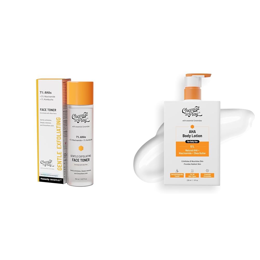 Chemist At Play Glycolic Acid Face Toner for Gentle Exfoliation & Skin Hydration| 150ml + AHA Body Lotion with 5% Natural AHA, 236ml