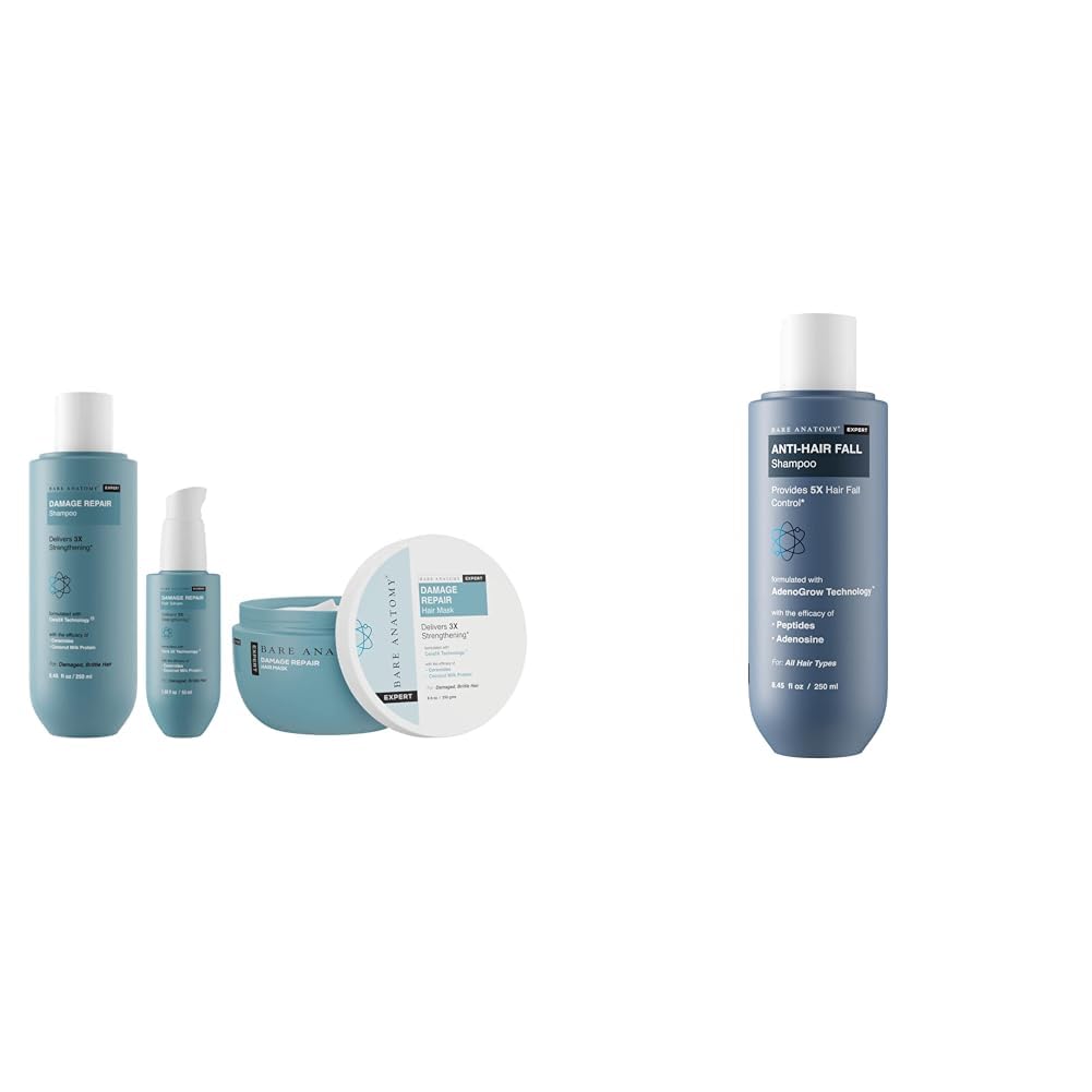 Bare Anatomy Damage Repair Shampoo + Hair Mask + Serum Kit, For Women and Men, 250 ml Anti Hair Fall Shampoo Vegan| For All Hair Types | For Women & Men | 250ml