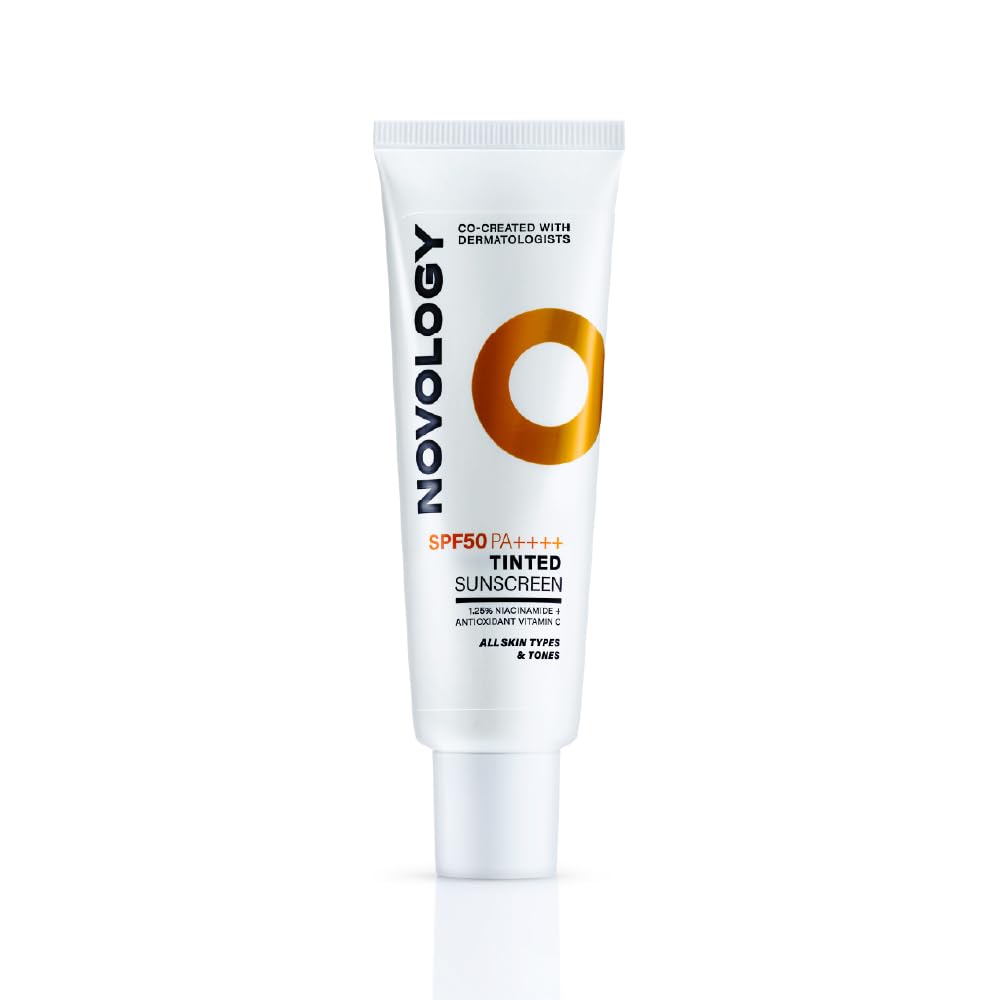 Novology SPF 50 PA++++ Tinted Sunscreen with Niacinamide for Pigmentation, Dark Spots and Acne Marks | Blends into Natural Finish | For All Skin Types | 50 g