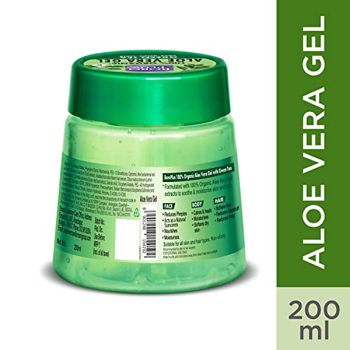 Boroplus Aloe Vera Gel With Green Tea 100% Organic For Skin & Hair, Rich In Vitamin E And Antiseptic Herbs For Smooth, Nourished And Moisturised Skin, 200Ml