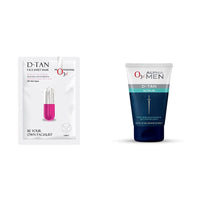O3+ Facialist Dtan Face Sheet Mask (30g) & O3+ ALPHA MEN Acno D-TAN Scrub With Hyaluronic & Mint 50g - Detan Scrub for TAN removal Combo