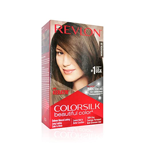 Revlon ColorSilk Permanent Hair Color For Women, Salon Perfect Hair Colour at Home with 100% Grey Coverage | Pro-Keratin & No Ammonia | Up to 8 Weeks of Colour | Shade - Medium Brown 4N (Pack of 1)