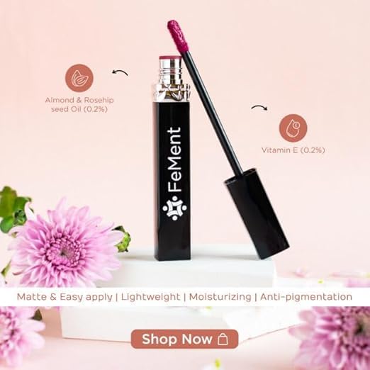 FeMent Clean Beauty Matte Liquid Lipstick For Women, Highly Pigmented, Long Lasting, TransferProof, Lip Makeup, Smudge Proof - 6.5 ML (PEACE)